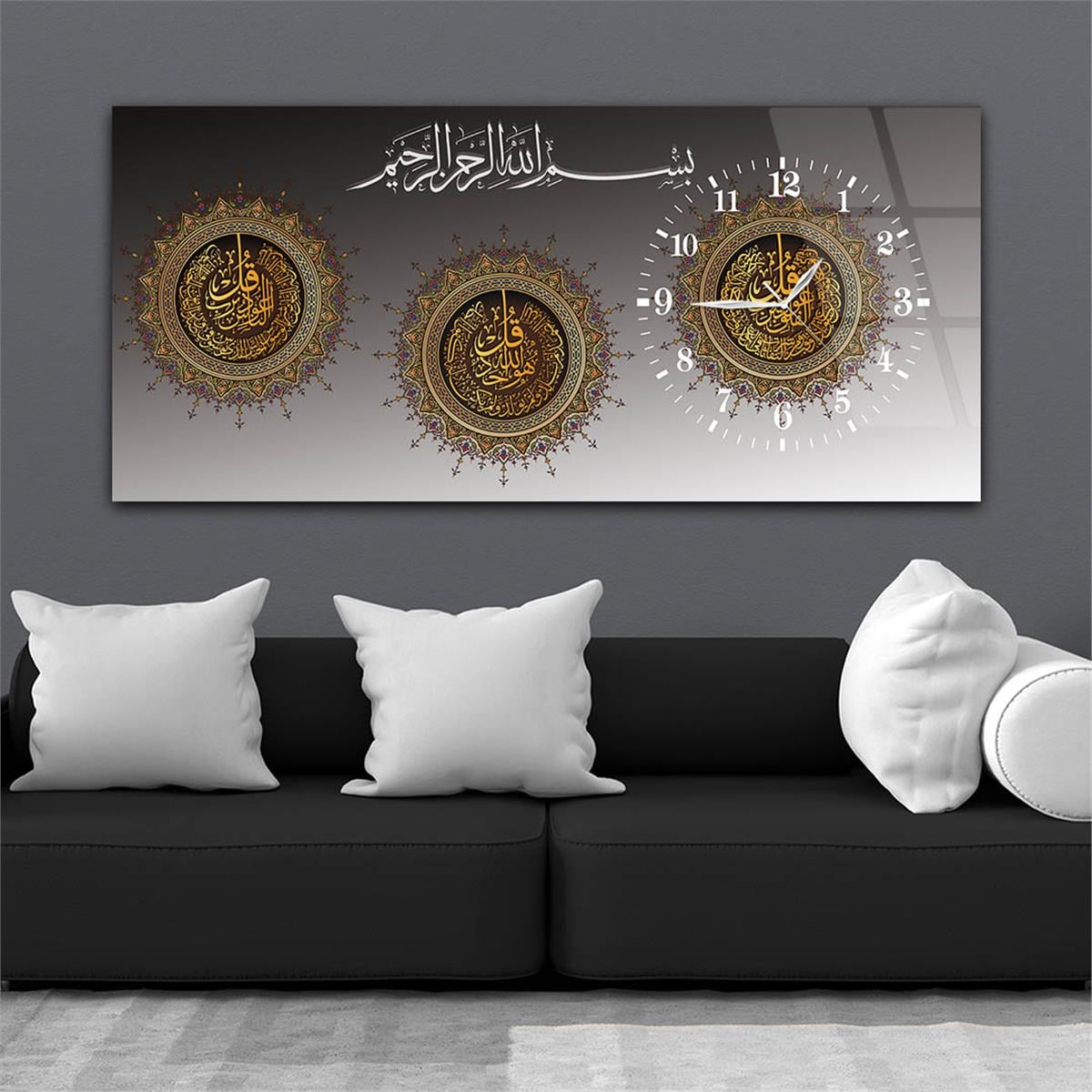 Side-Clock, Religious-Themed Horizontal Glass Wall Painting 055