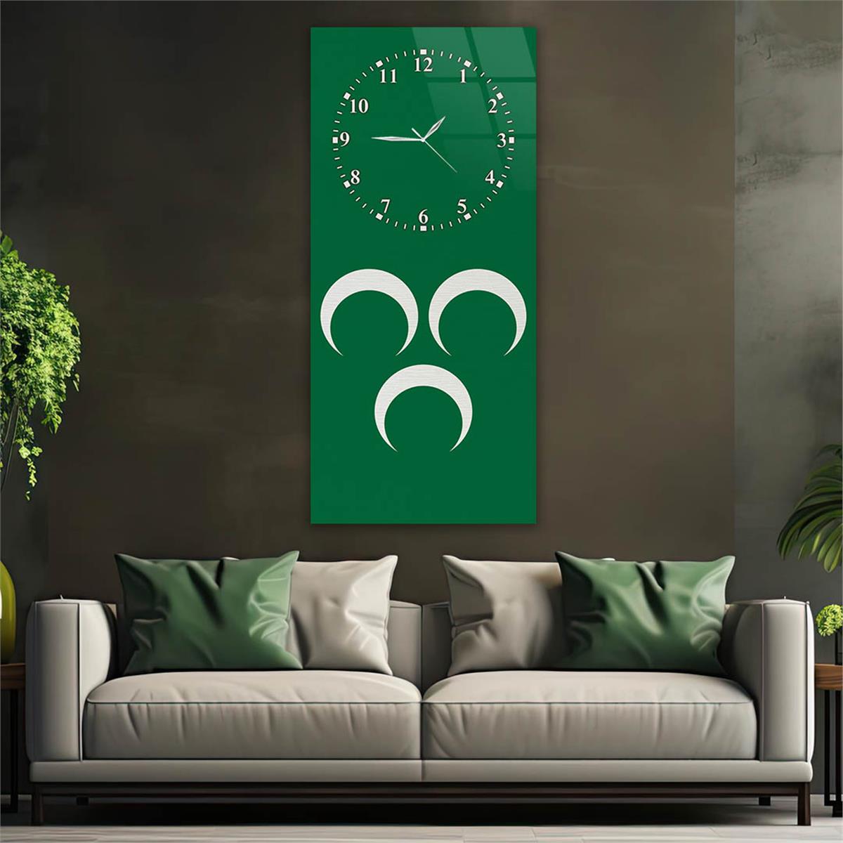 Dikey Üstten Saatli Vatan Temalı Cam Tablo 040