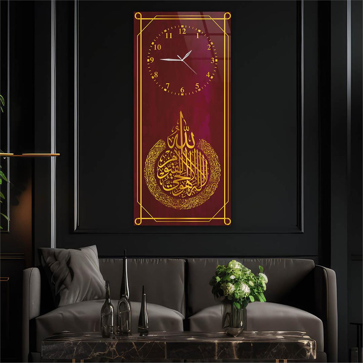 Vertical Religious Themed Glass Wall Art with Clock at the Top  046