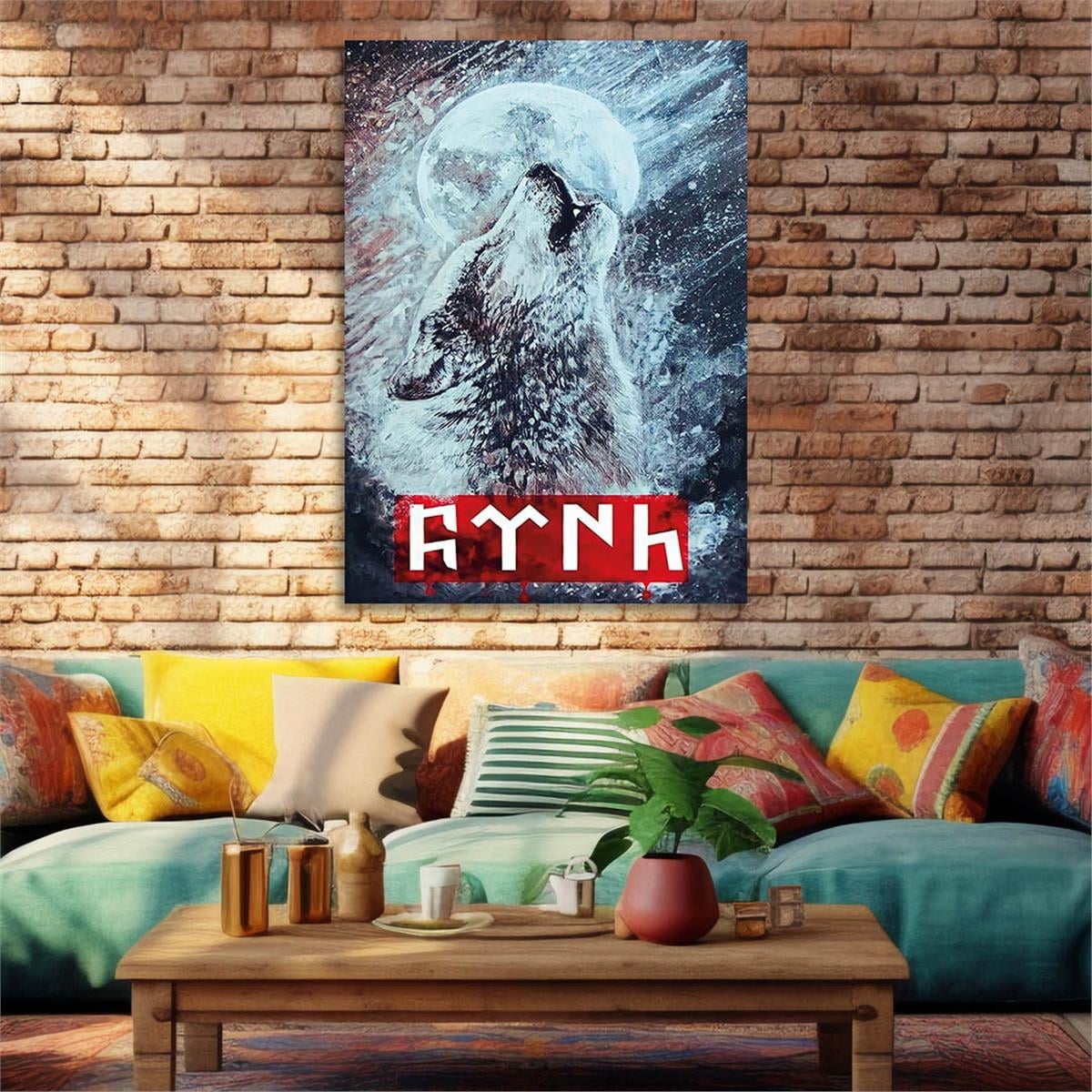 Howling Wolf and TÜRK Inscription Glass Wall Art