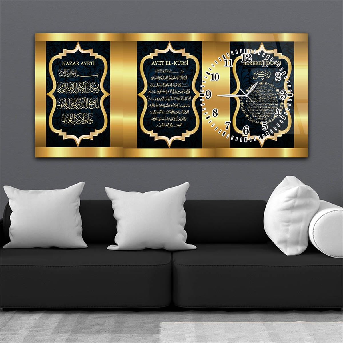 Yatay Saatli Yandan Dini Temalı Cam Tablo 042