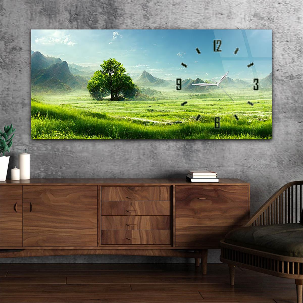 Yatay Saatli Yandan Sanat Temalı Cam Tablo 273