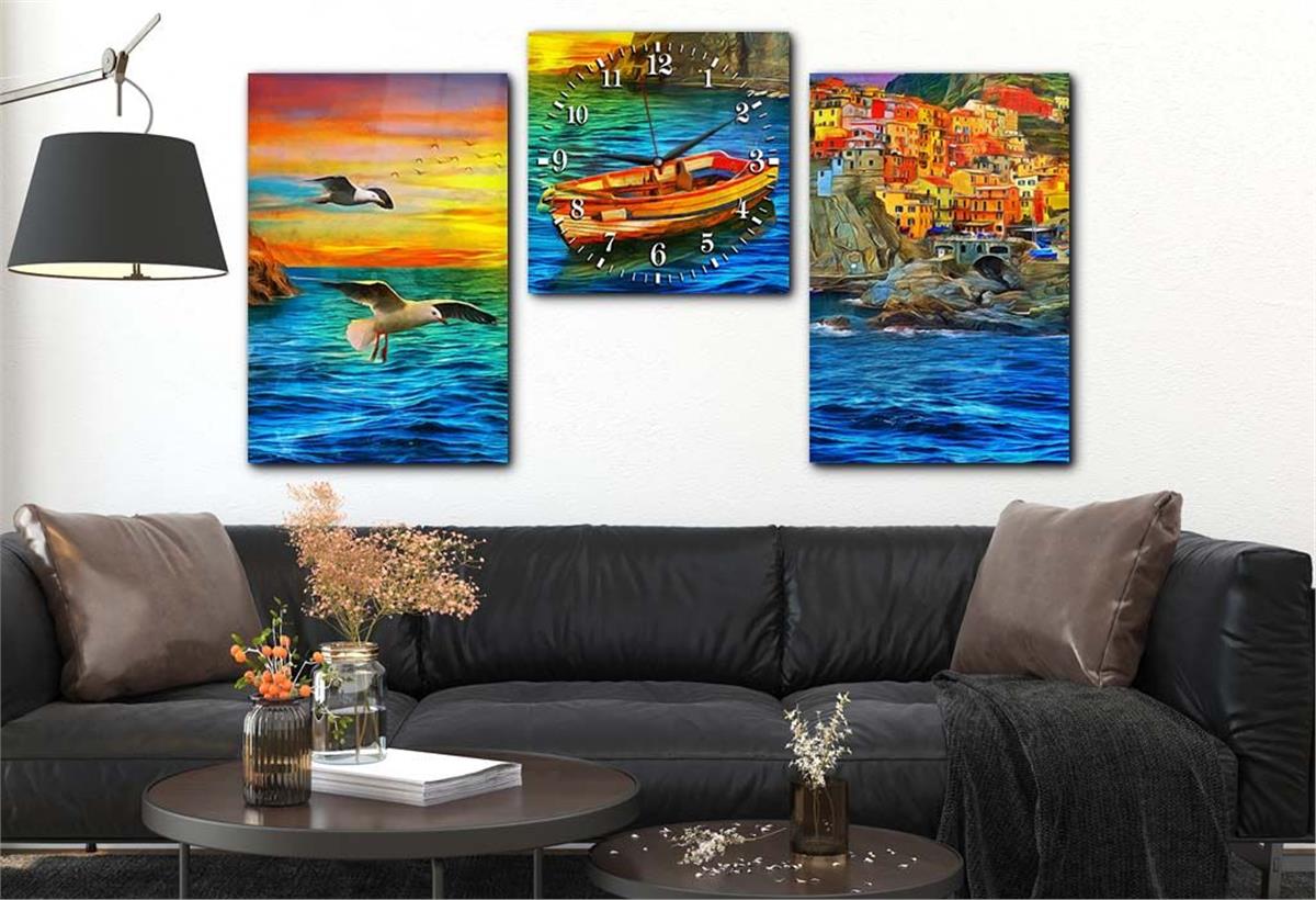 Tempered Glasss Wall Arts Art-Themed Set with Clock
