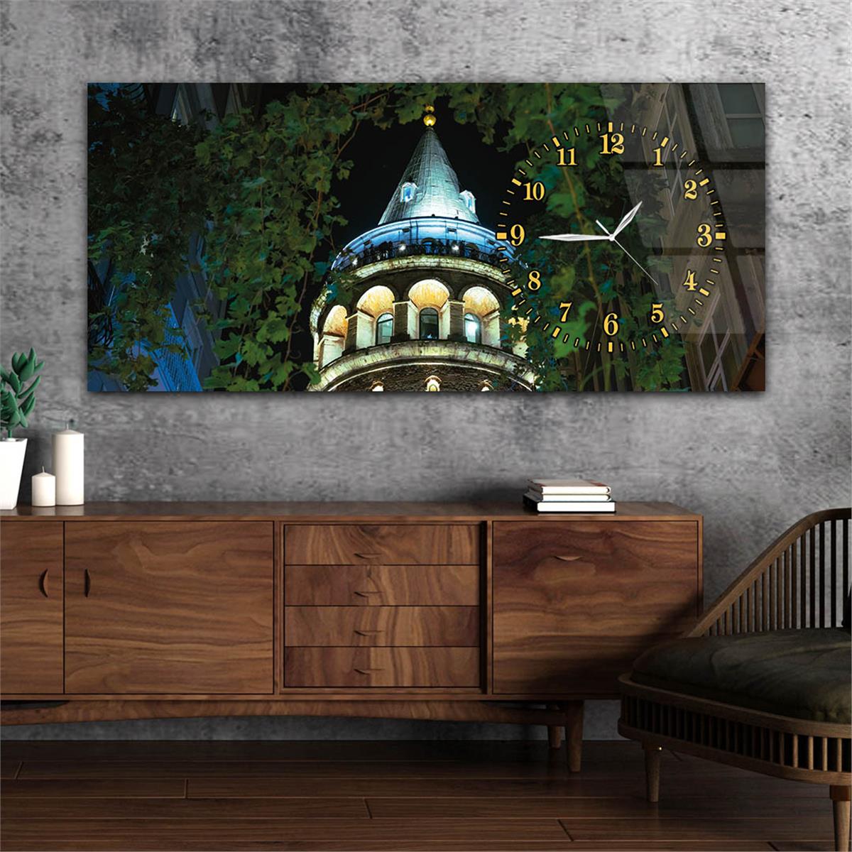 Yatay Saatli Yandan Sanat ve Doğa Temalı Cam Tablo 104