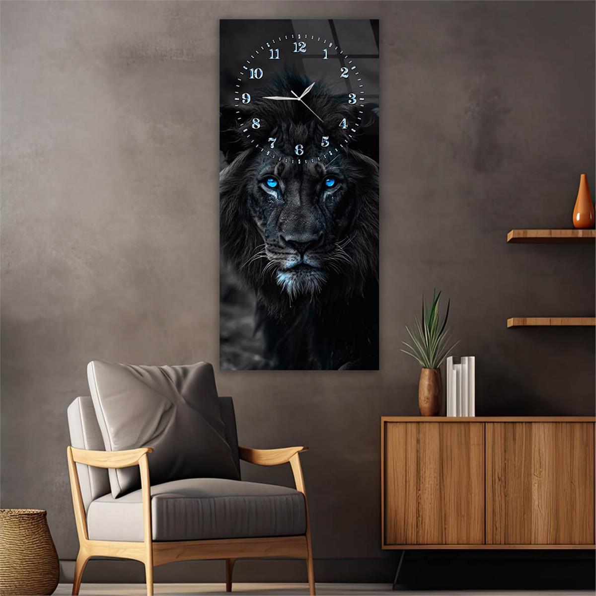 Dikey Üstten Saatli Sanat Temalı Cam Tablo 089