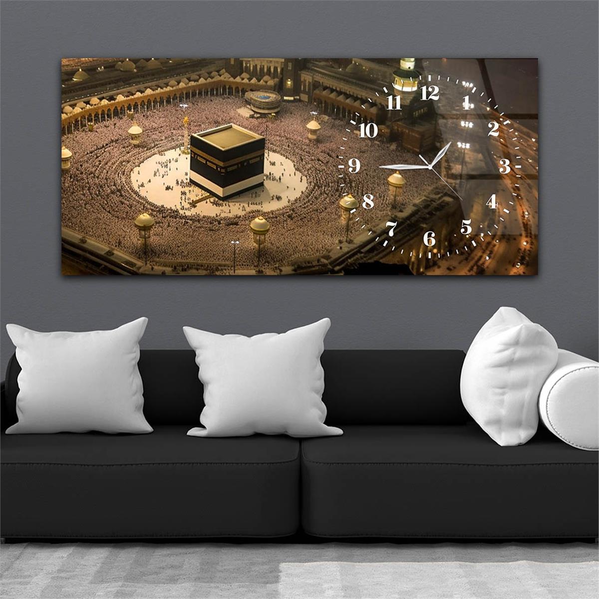 Yatay Saatli Yandan Dini Temalı Cam Tablo 072