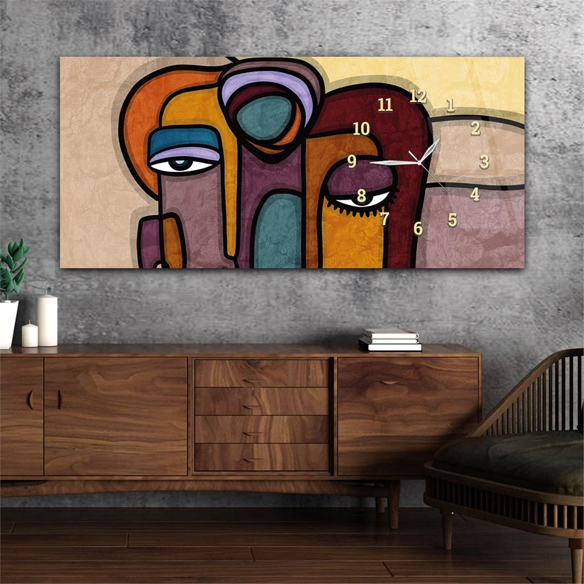 Yatay Saatli Yandan Sanat ve Doğa Temalı Cam Tablo 150