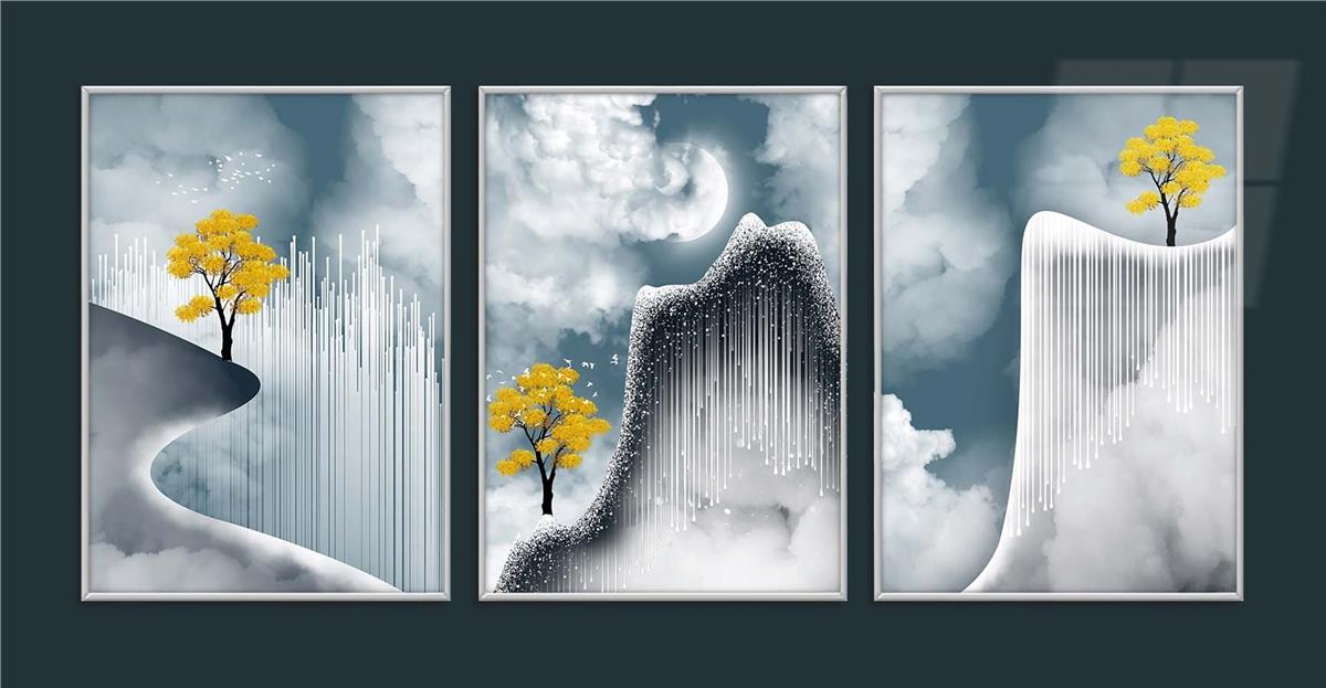 Alüminyum Çerçeveli Sanat Temalı 3'lü Set MDF Tablo 0069
