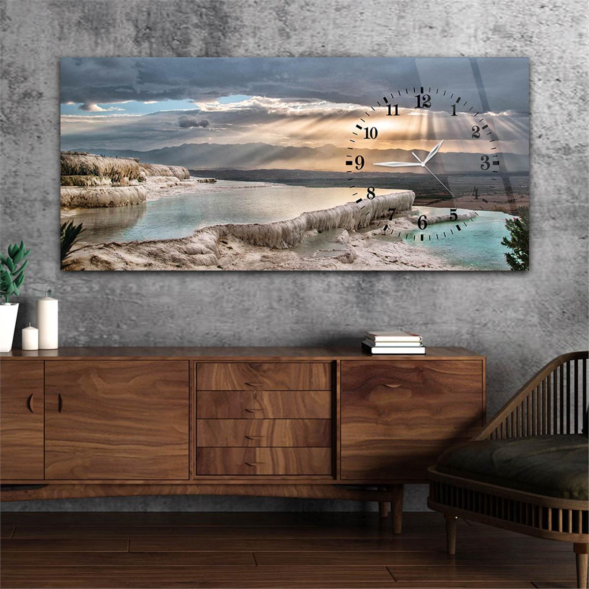 Side-Clock, Art And Nature-Themed Horizontal Glass Wall Painting 026