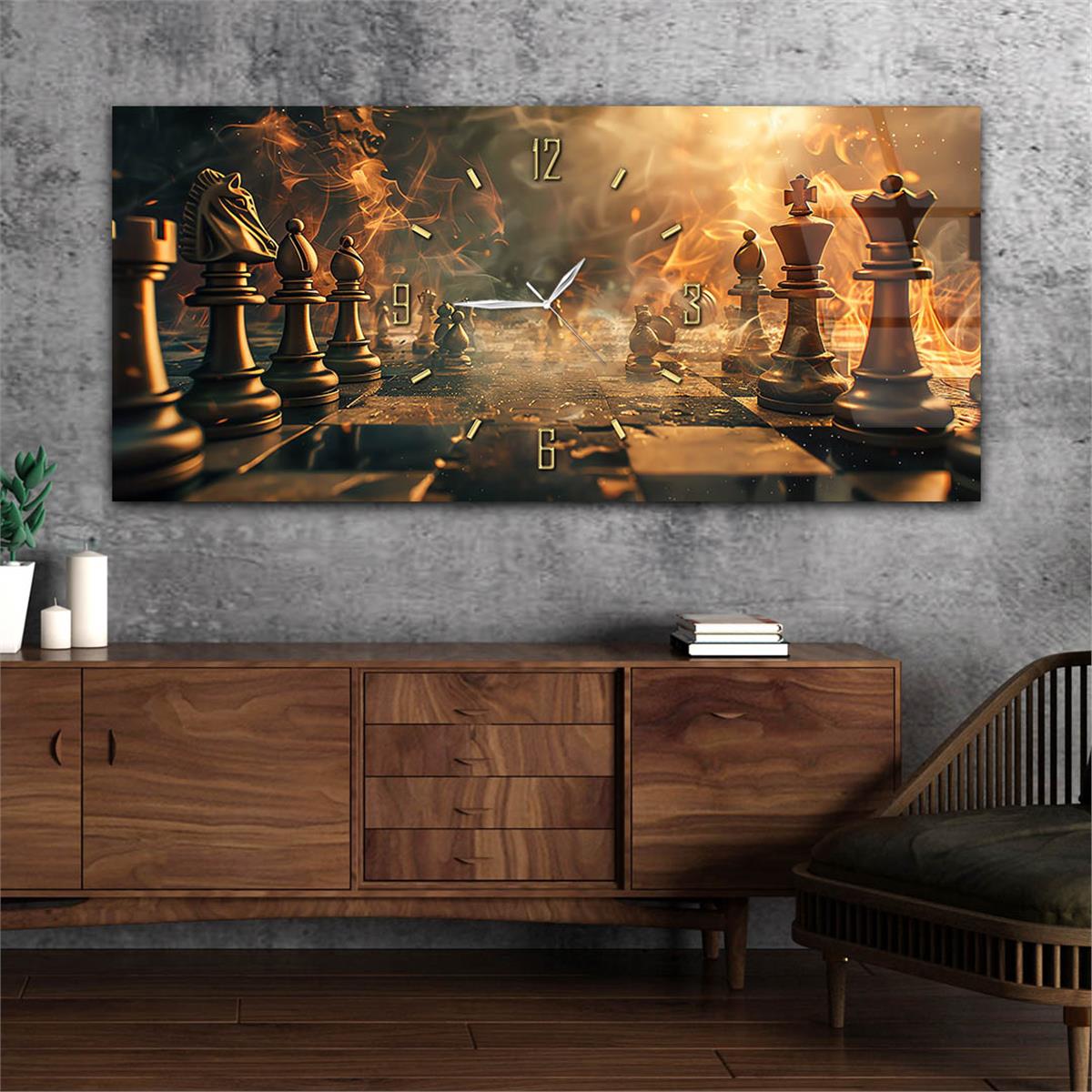 Yatay Saatli Ortadan Sanat Temalı Cam Tablo142