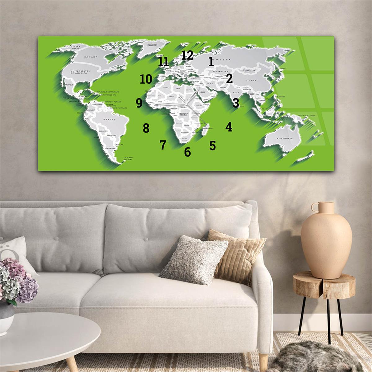 Yatay Saatli Ortadan Vatan Temalı Cam Tablo 090