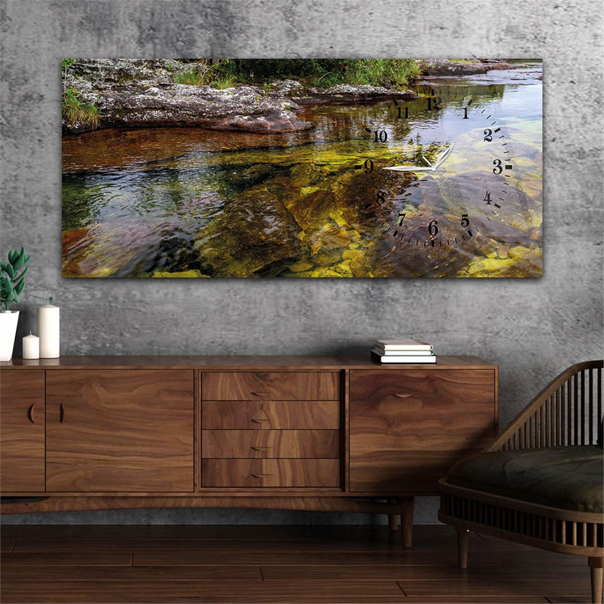 Side-Clock, Art And Nature-Themed Horizontal Glass Wall Painting 042