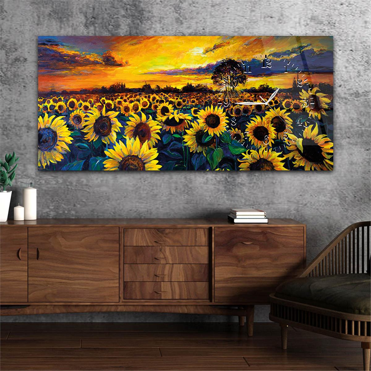Side-Clock, Art And Nature-Themed Horizontal Glass Wall Painting 046