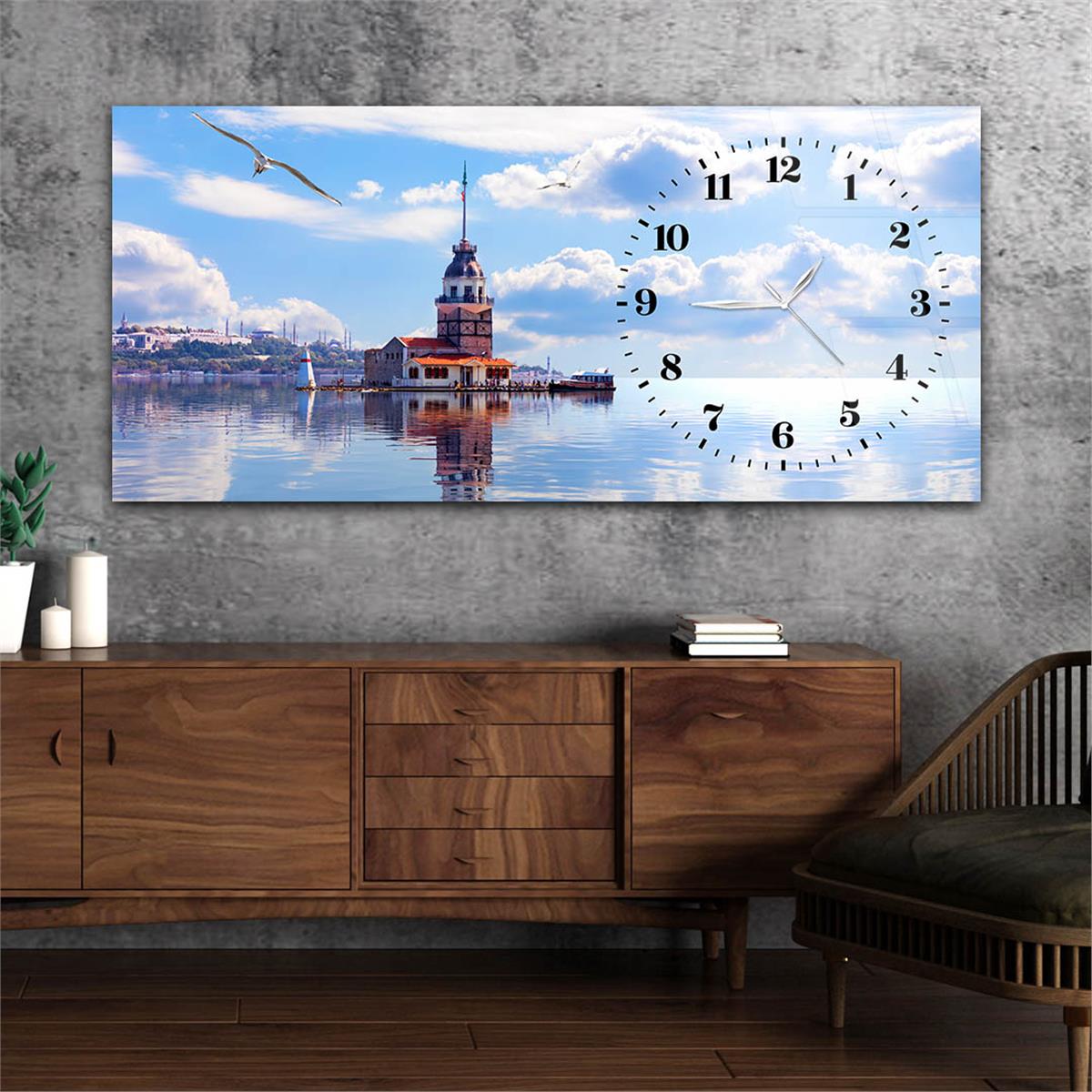 Yatay Saatli Yandan Sanat Temalı Cam Tablo 242