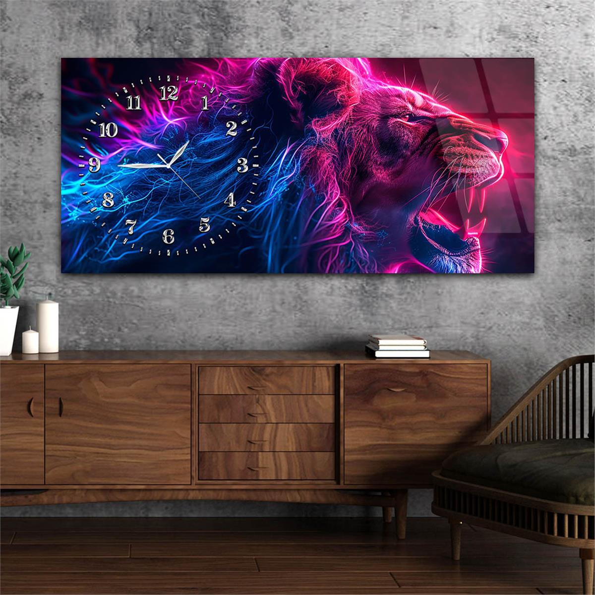 Yatay Saatli Yandan Sanat Temalı Cam Tablo 350