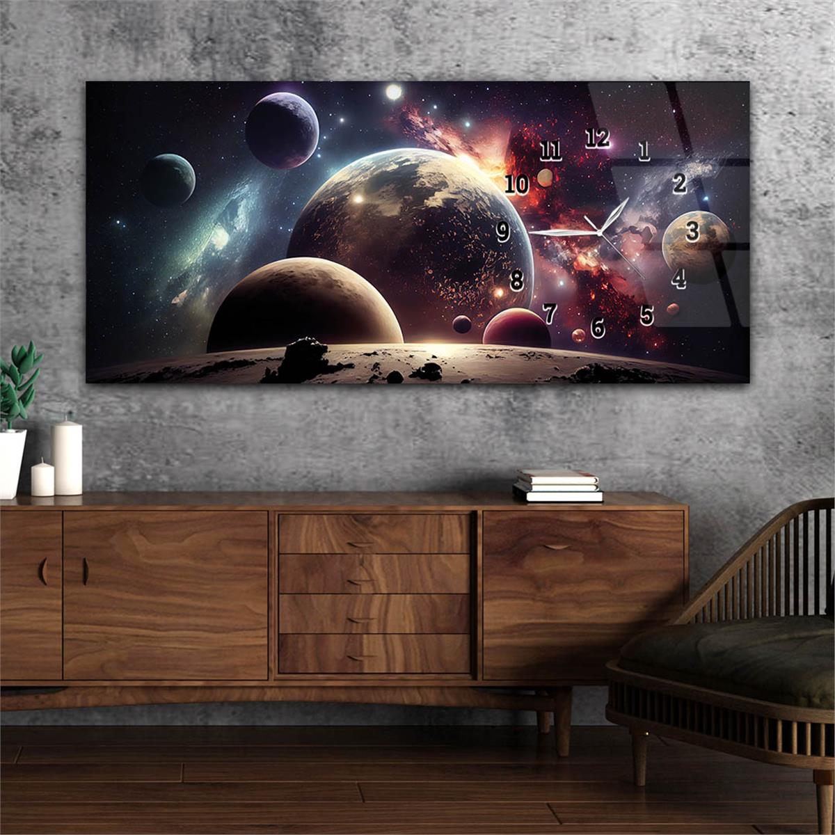 Yatay Saatli Yandan Sanat ve Doğa Temalı Cam Tablo 184