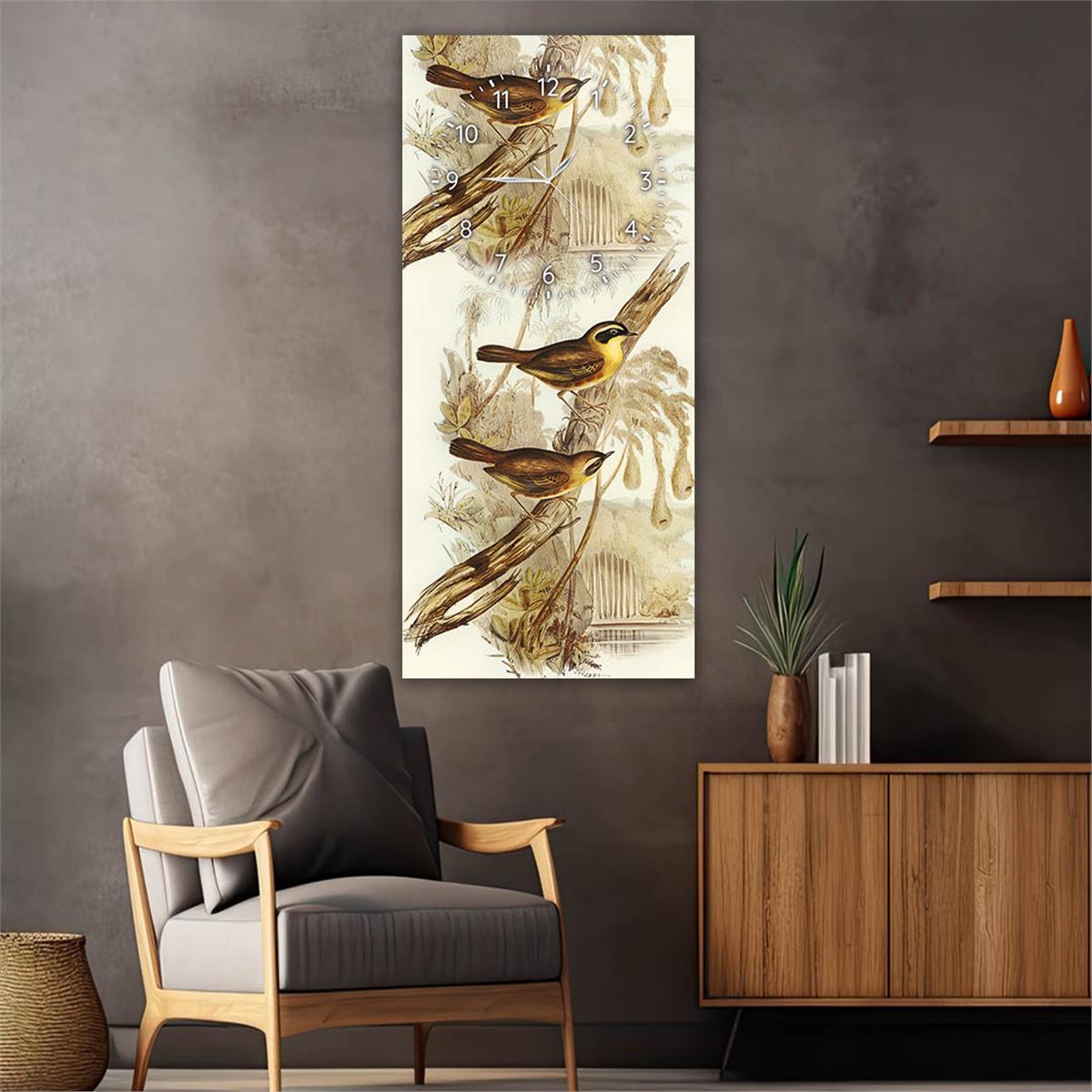 Vertical Art Themed Glass Wall Art with Clock at the Top 006