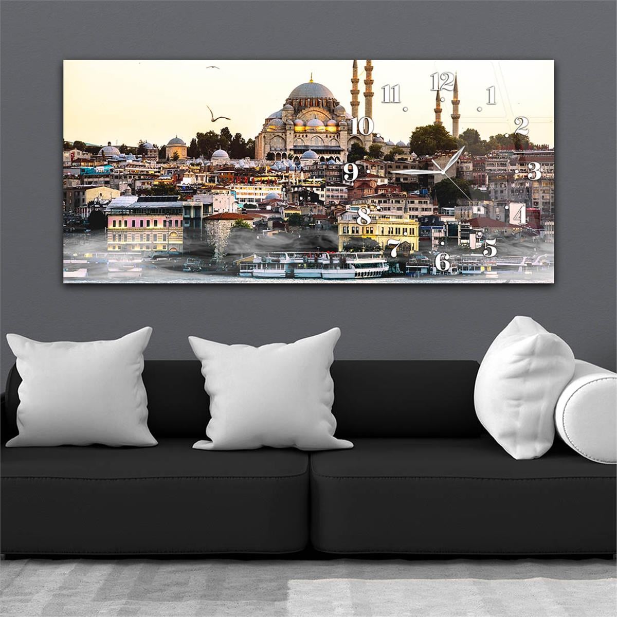 Yatay Saatli Yandan Dini Temalı Cam Tablo 071