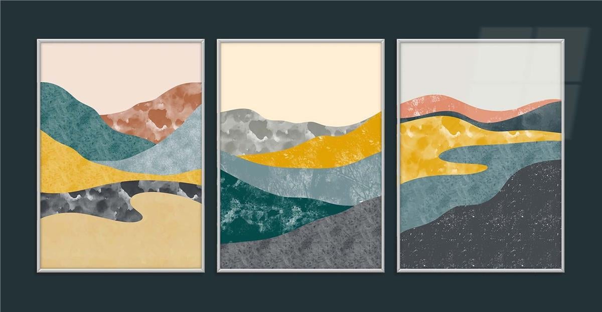 Alüminyum Çerçeveli Sanat Temalı 3'lü Set MDF Tablo 0025