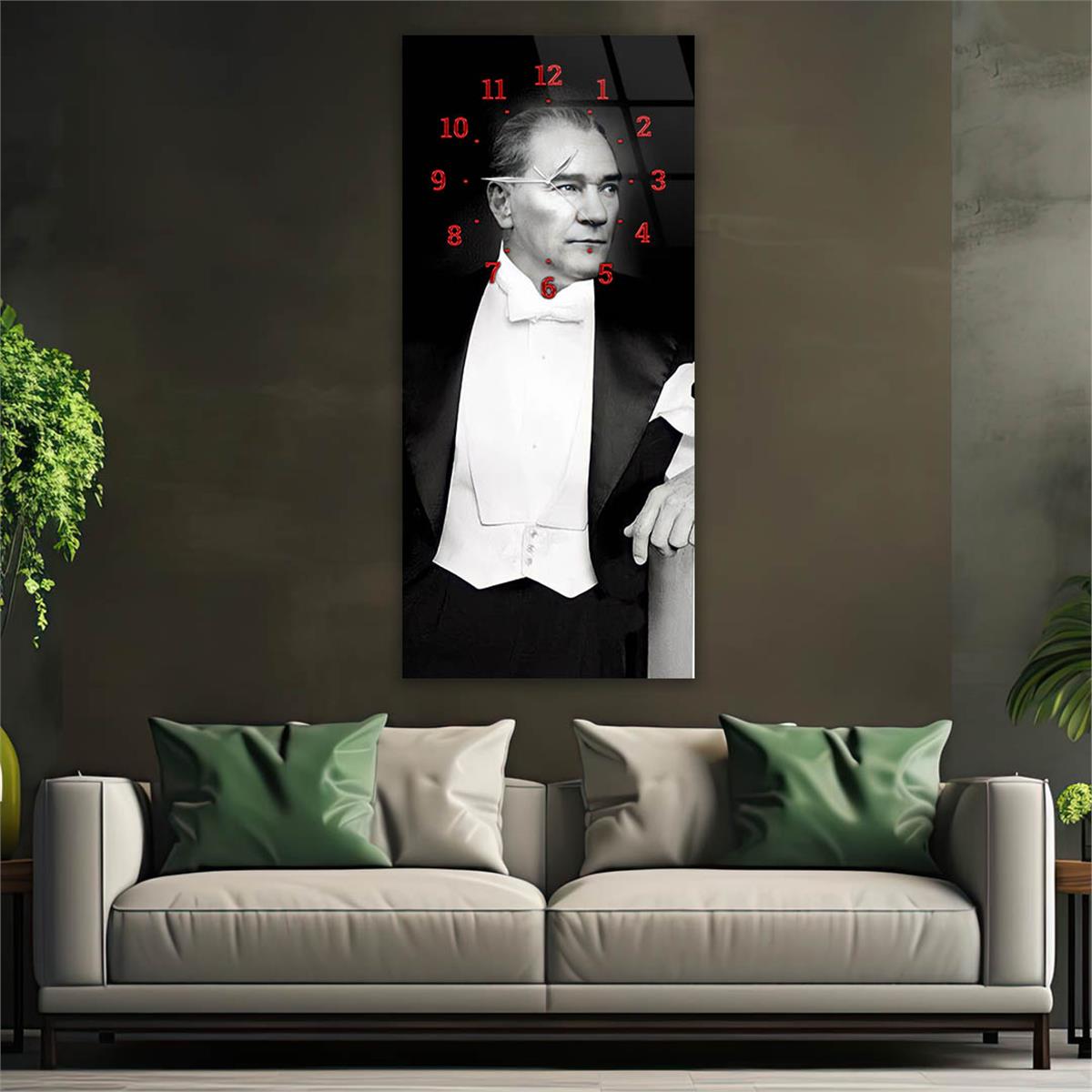 Vertical National Themed Glass Wall Art with Clock at the Top 021