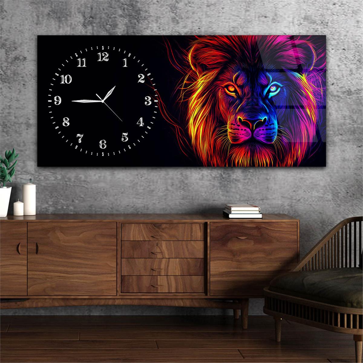 Yatay Saatli Yandan Sanat Temalı Cam Tablo 358