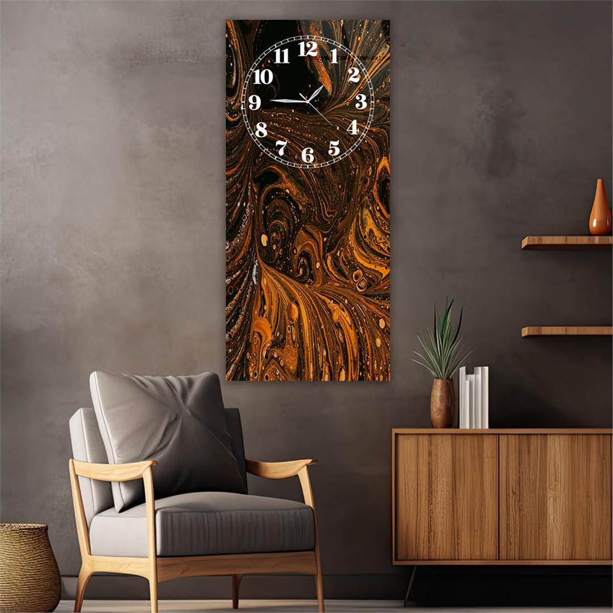 Vertical Art Themed Glass Wall Art with Clock at the Top 018