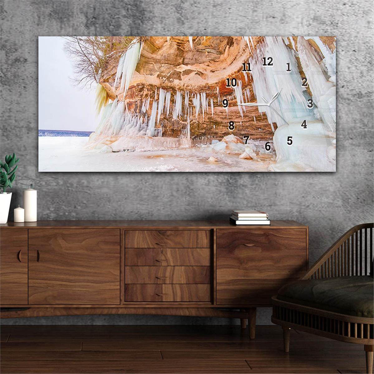 Yatay Saatli Yandan Sanat ve Doğa Temalı Cam Tablo 125