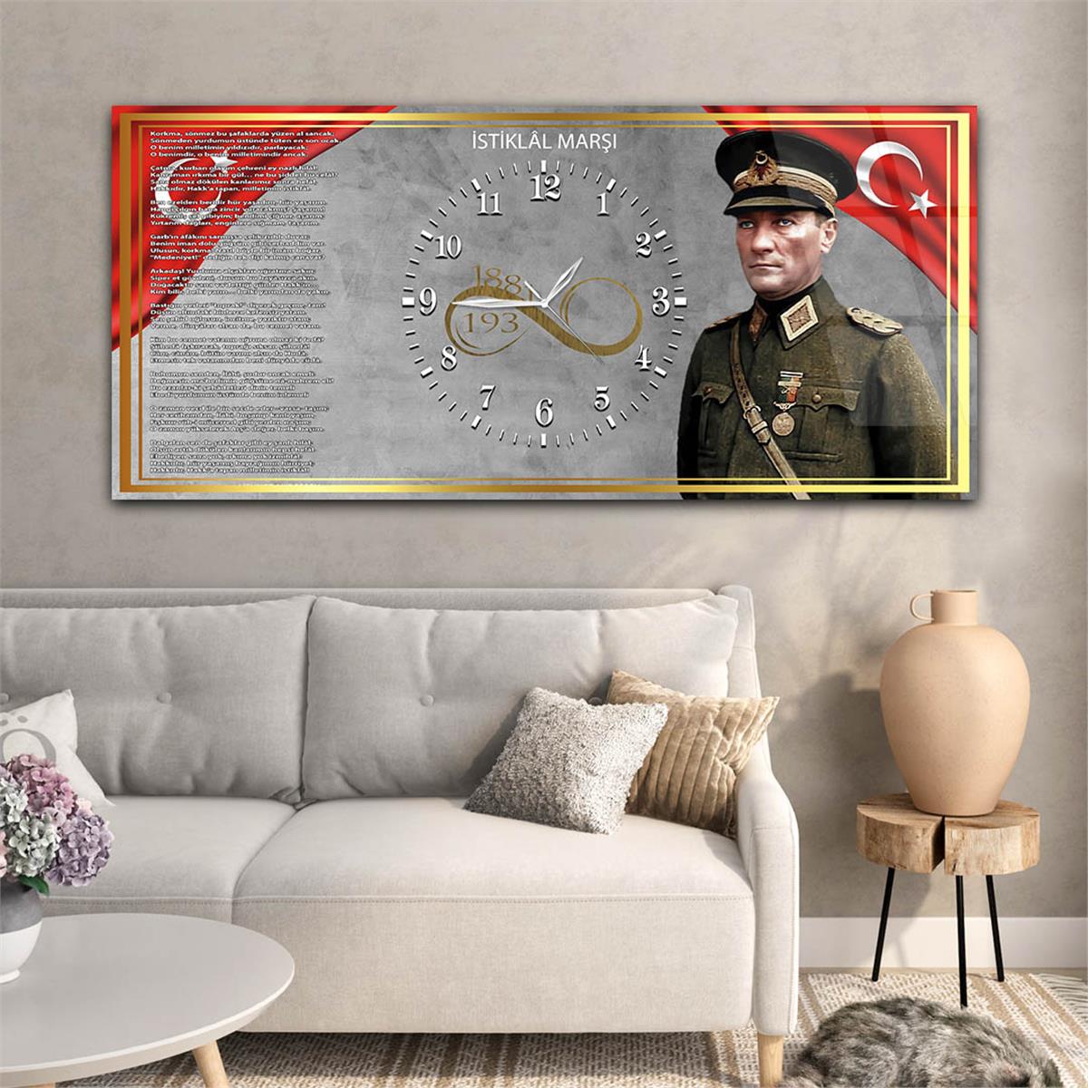 Middle-Clock, Homeland-Themed Horizontal Glass Wall Painting 033