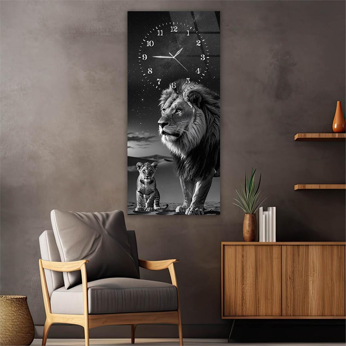 Dikey Üstten Saatli Sanat Temalı Cam Tablo 091