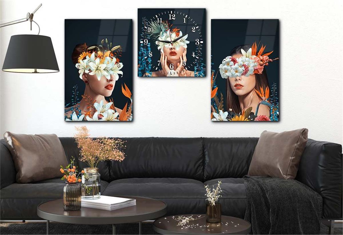 Tempered Glasss Wall Arts Art-Themed Set with Clock