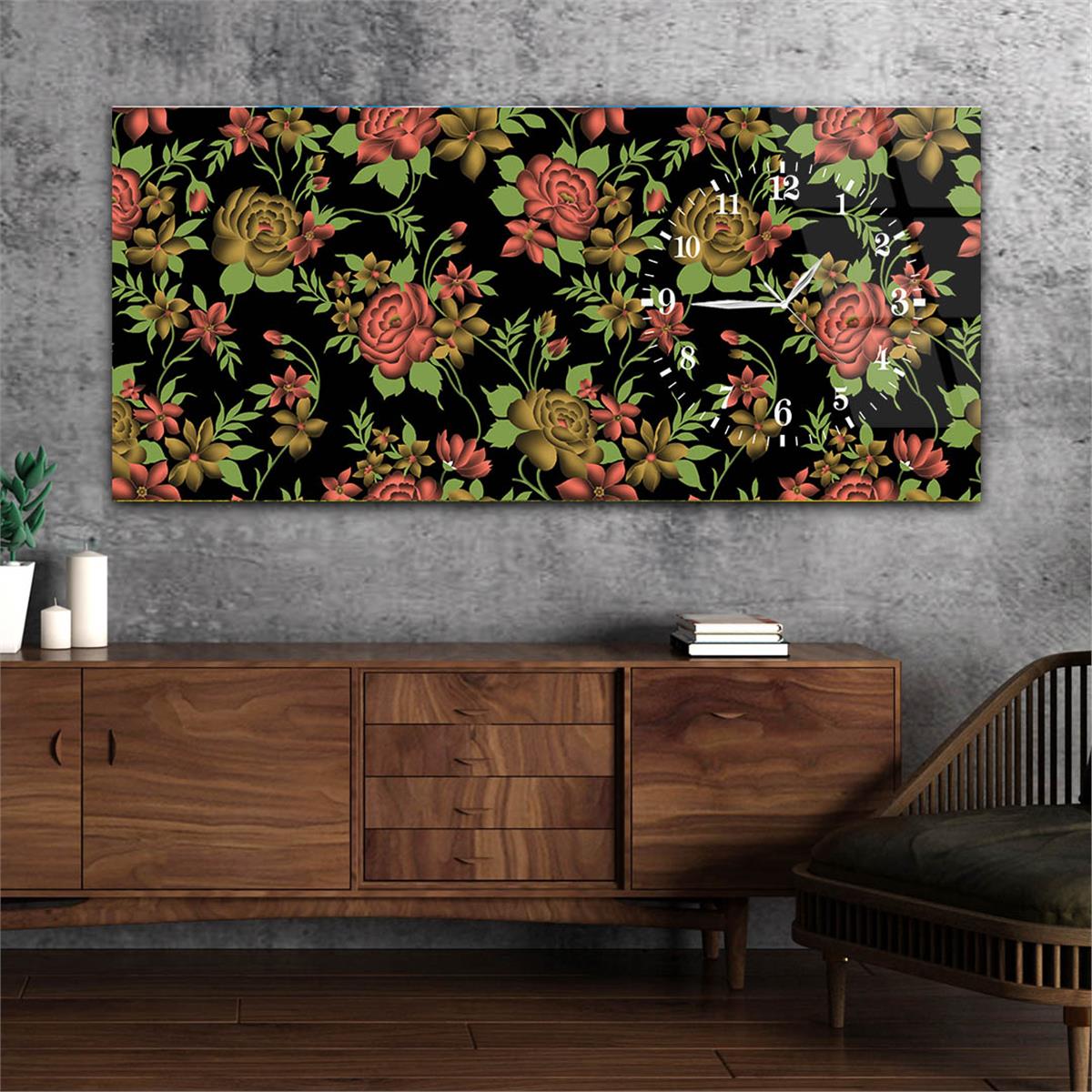 Side-Clock, Art And Nature-Themed Horizontal Glass Wall Painting 031
