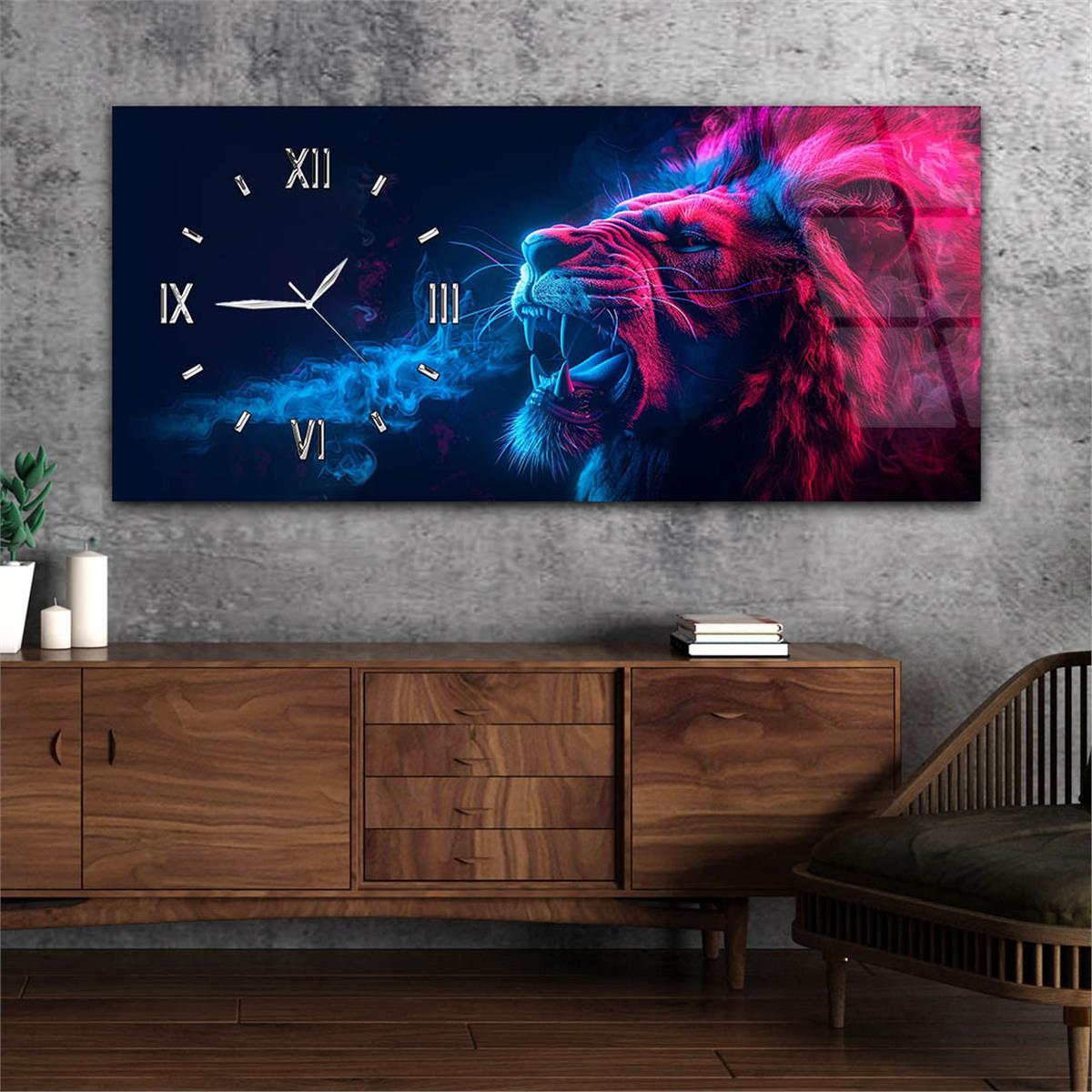 Yatay Saatli Yandan Sanat Temalı Cam Tablo 349