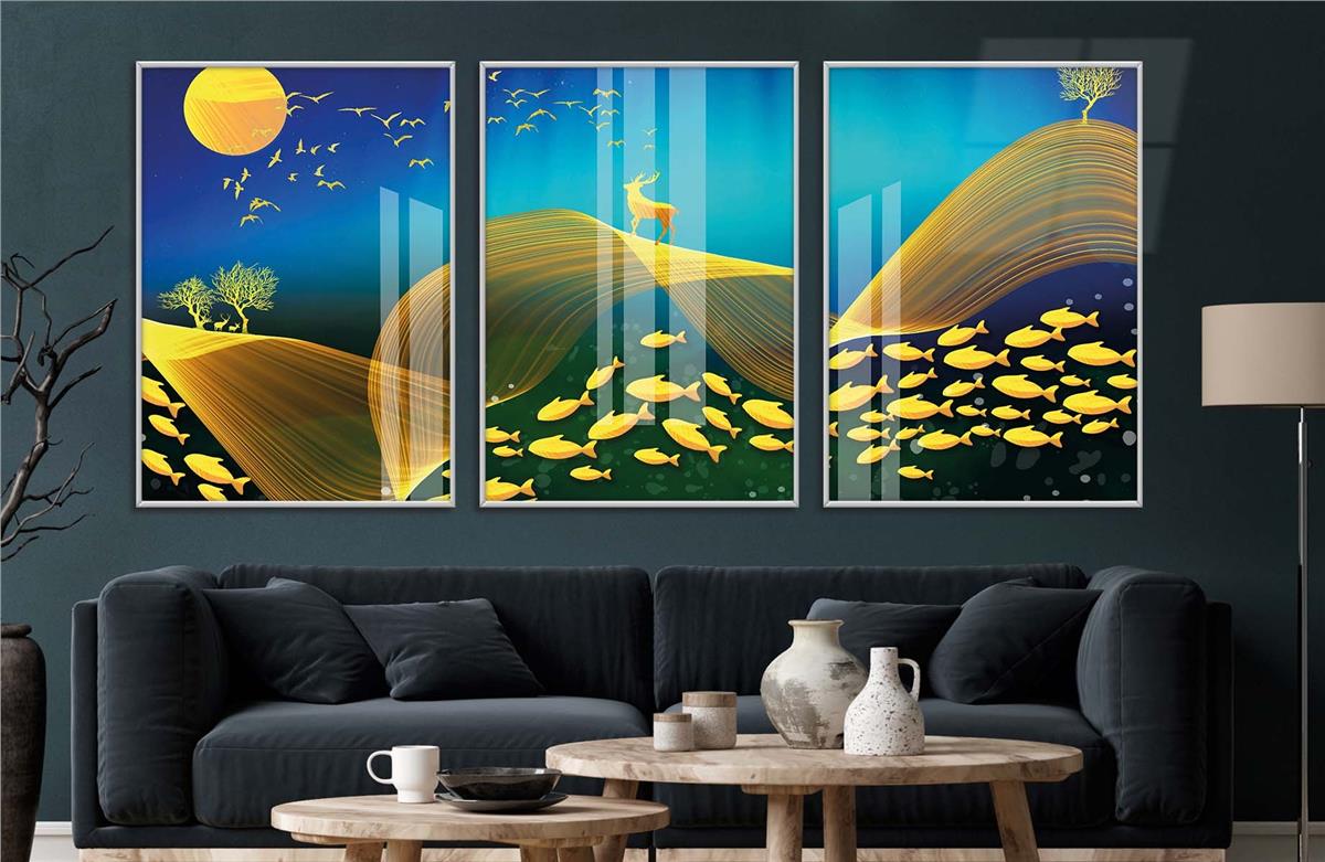 Alüminyum Çerçeveli Sanat Temalı 3'lü Set CAM Tablo 0071