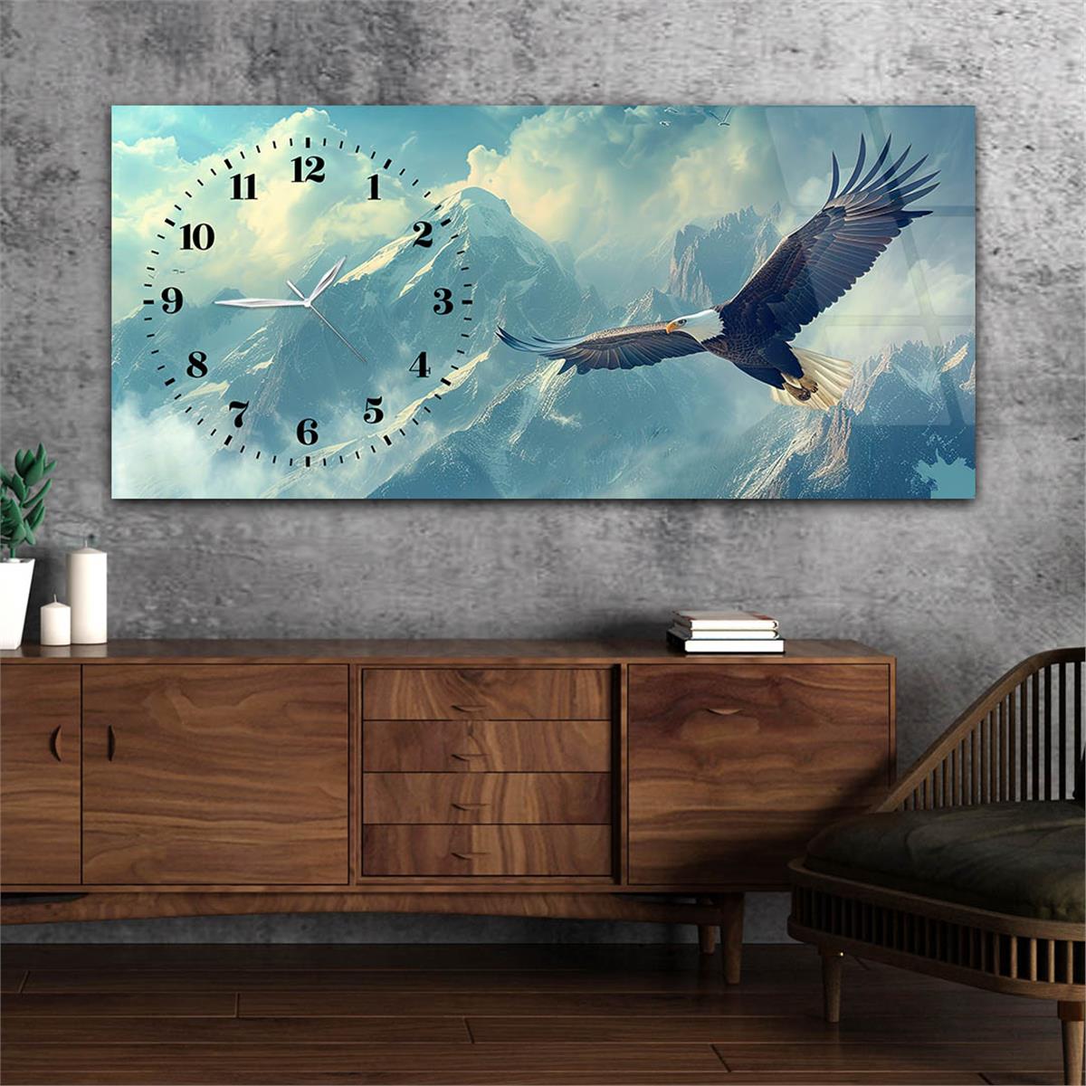 Yatay Saatli Yandan Sanat Temalı Cam Tablo 382