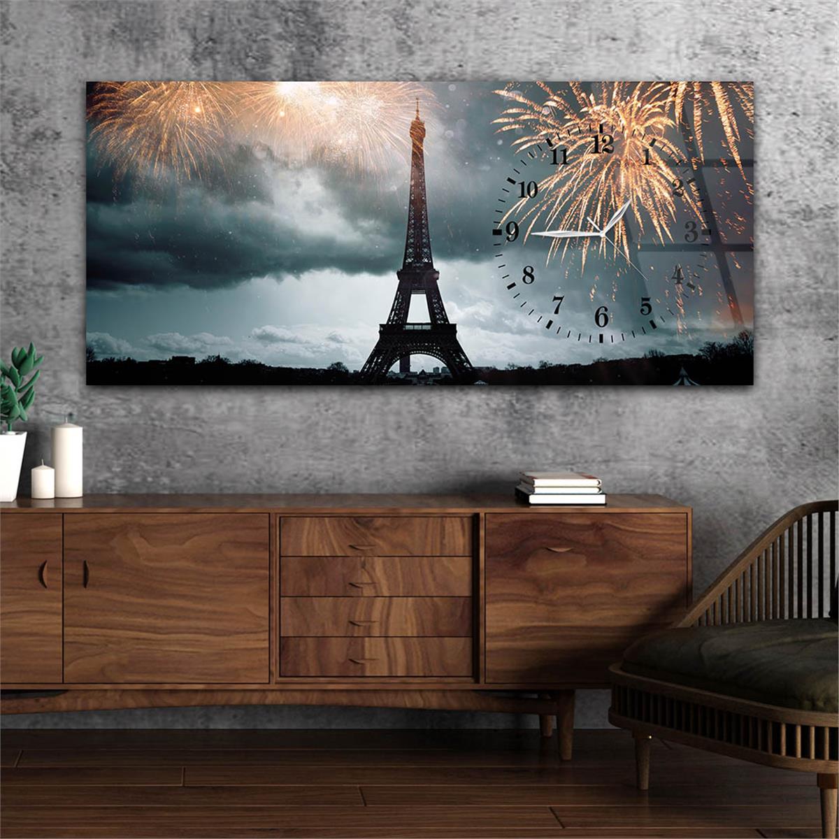 Yatay Saatli Yandan Sanat ve Doğa Temalı Cam Tablo 067