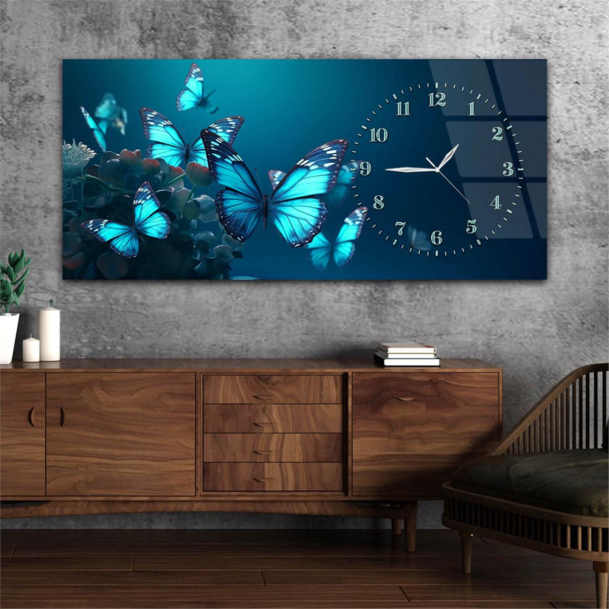 Yatay Saatli Yandan Sanat Temalı Cam Tablo 253