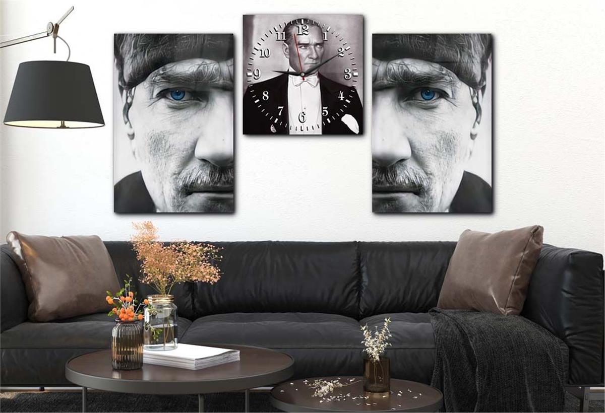 MUSTAFA KEMAL ATATÜK Tempered Glass Wall Art Set with Clock