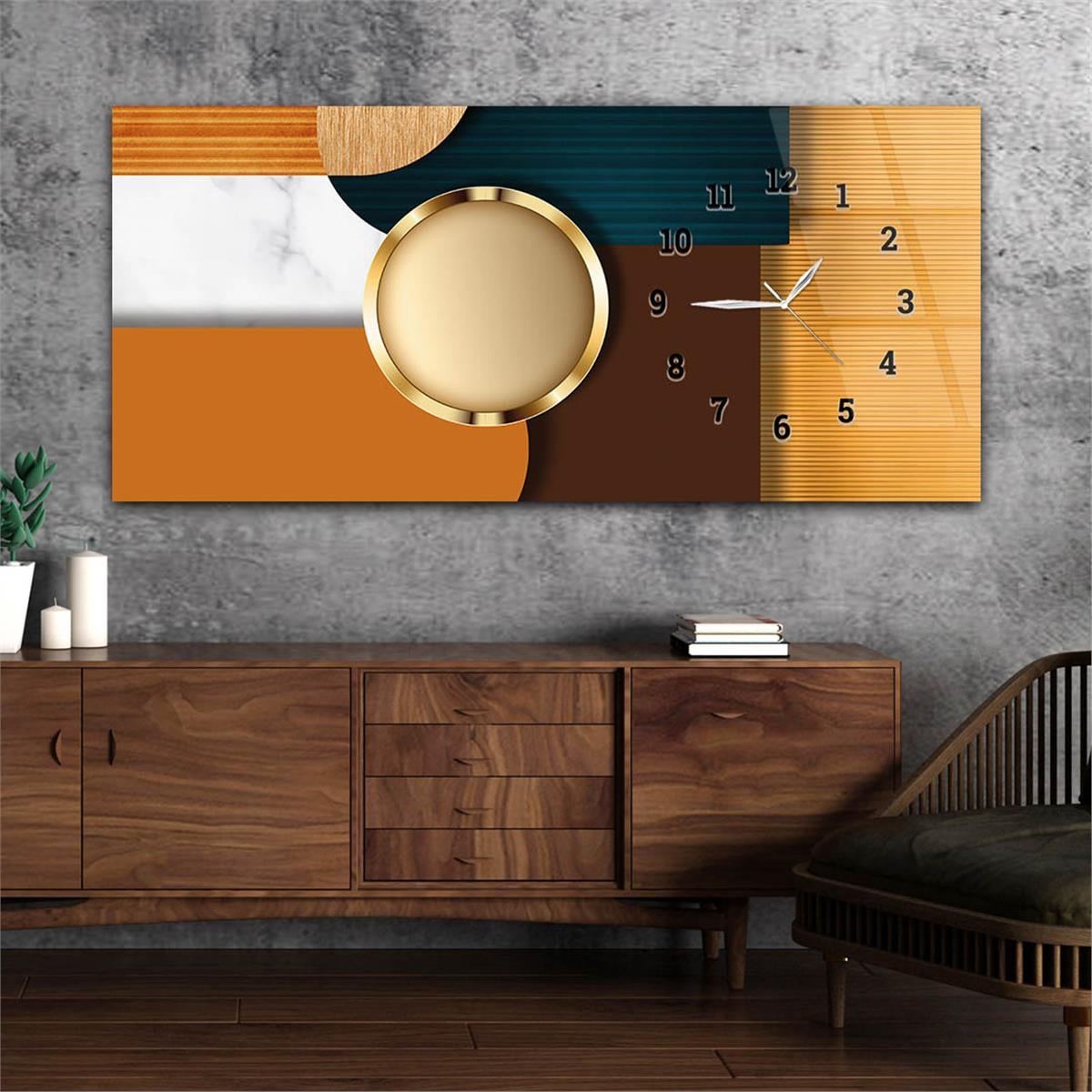 Yatay Saatli Yandan Sanat ve Doğa Temalı Cam Tablo 153