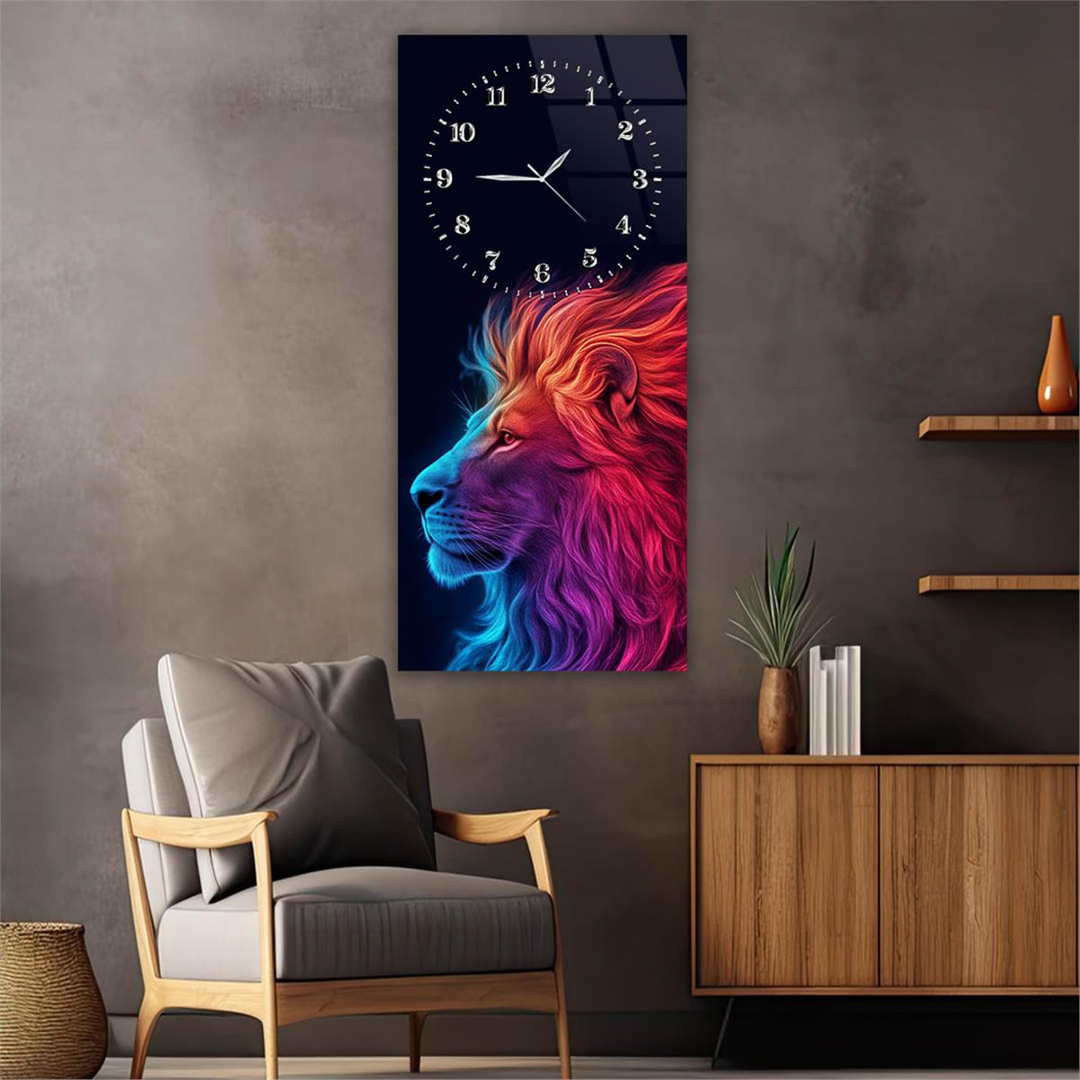 Dikey Üstten Saatli Sanat Temalı Cam Tablo 094