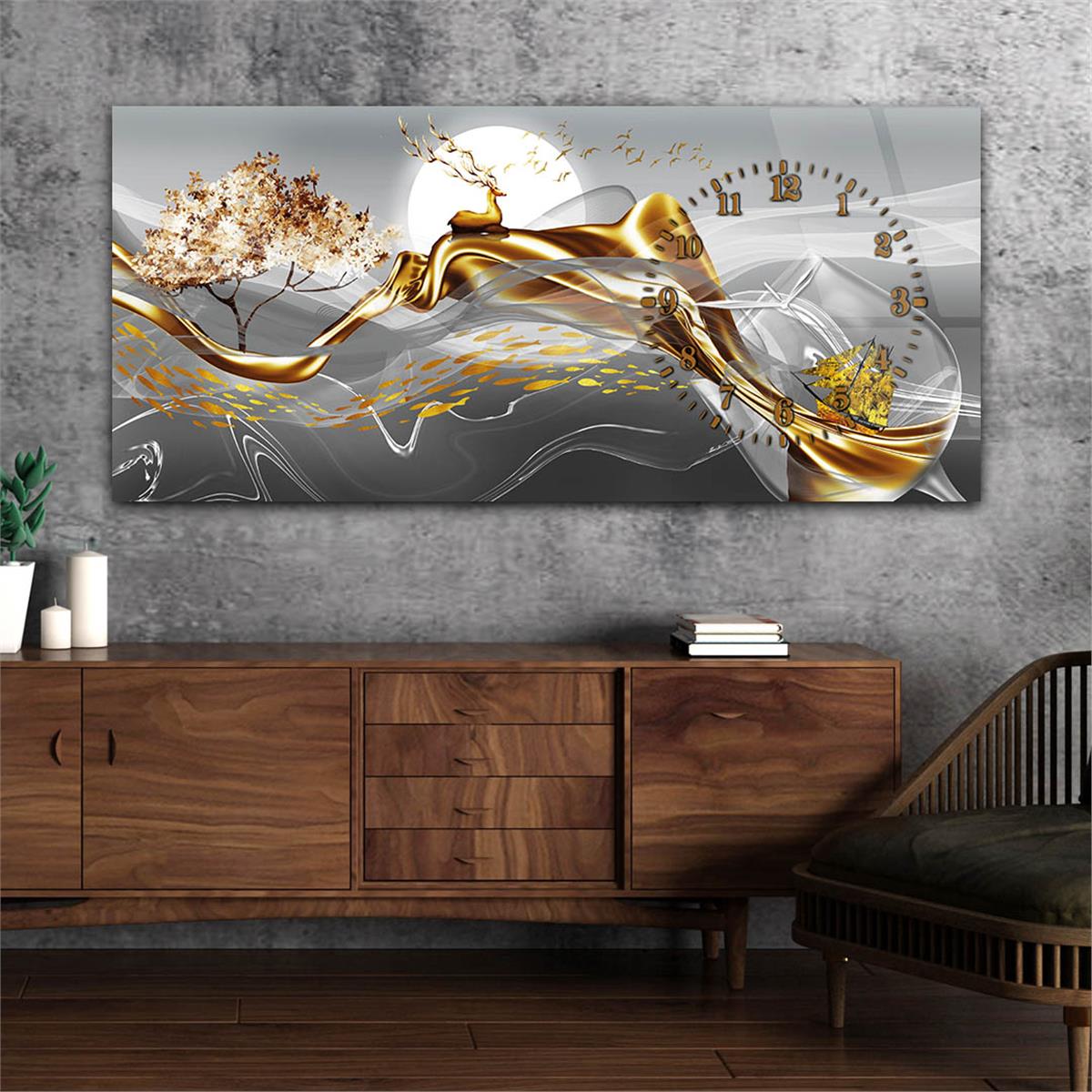 Side-Clock, Art And Nature-Themed Horizontal Glass Wall Painting 014