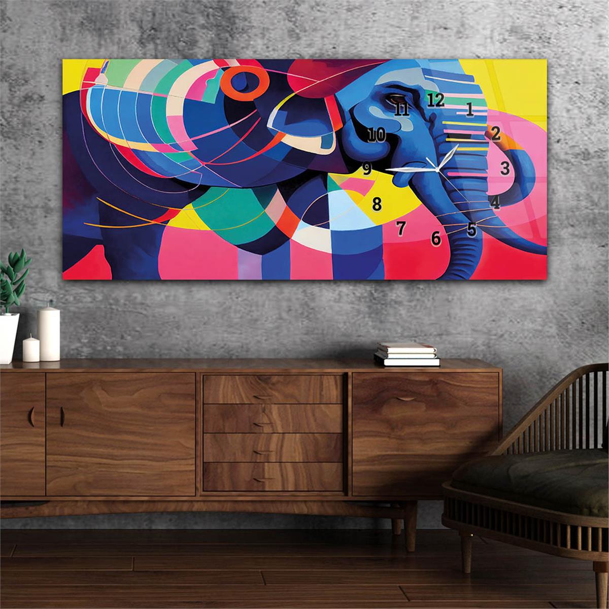 Yatay Saatli Yandan Sanat ve Doğa Temalı Cam Tablo 155