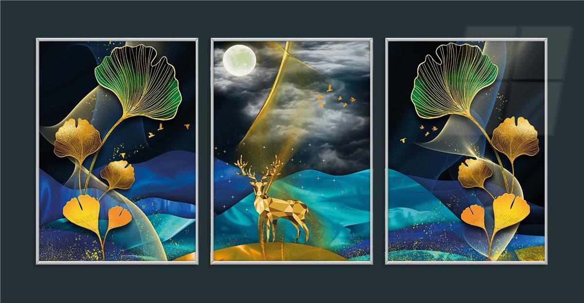 Alüminyum Çerçeveli Sanat Temalı 3'lü Set MDF Tablo 0060