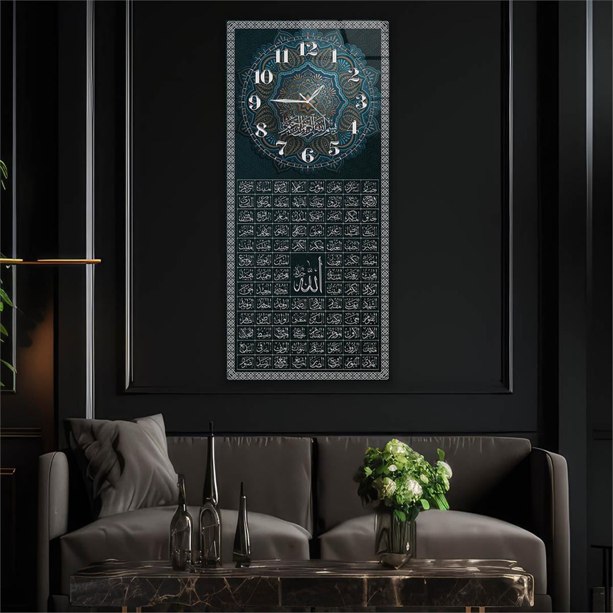Vertical Religious Themed Glass Wall Art with Clock at the Top  052