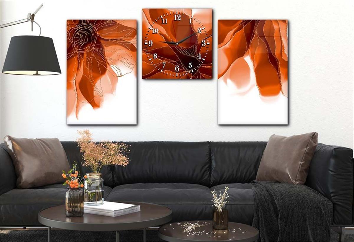 Tempered Glasss Wall Arts Art-Themed Set with Clock