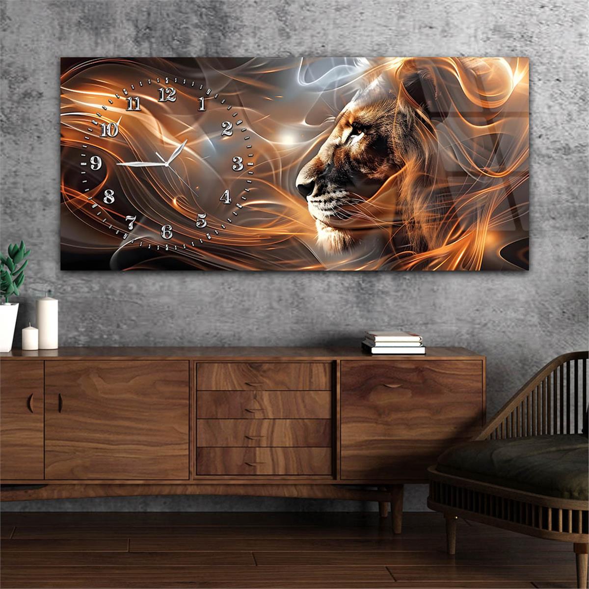 Yatay Saatli Yandan Sanat Temalı Cam Tablo 354