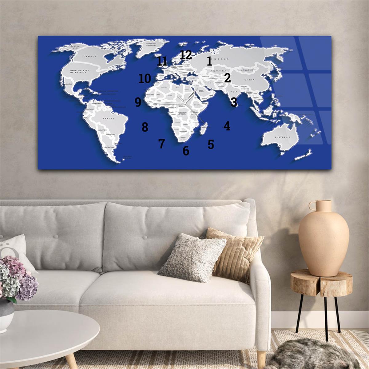 Yatay Saatli Ortadan Vatan Temalı Cam Tablo 091