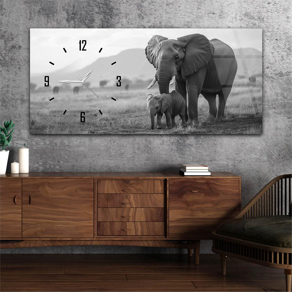 Yatay Saatli Yandan Sanat Temalı Cam Tablo 287