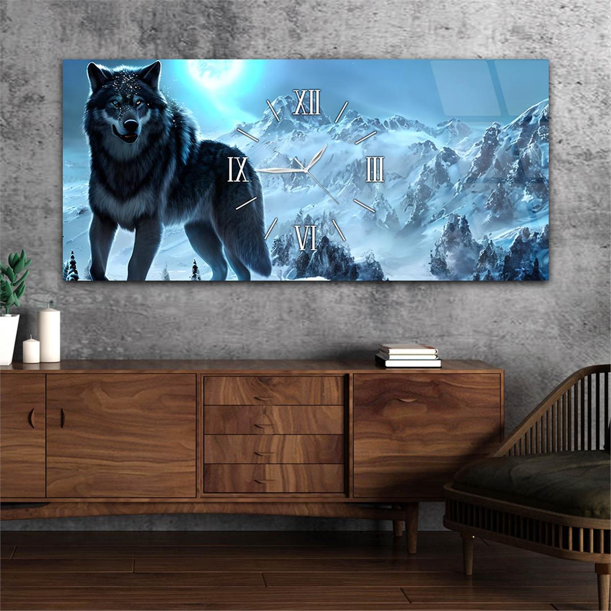 Yatay Ortadan Saatli  Sanat ve Doğa Temalı Cam Tablo 101