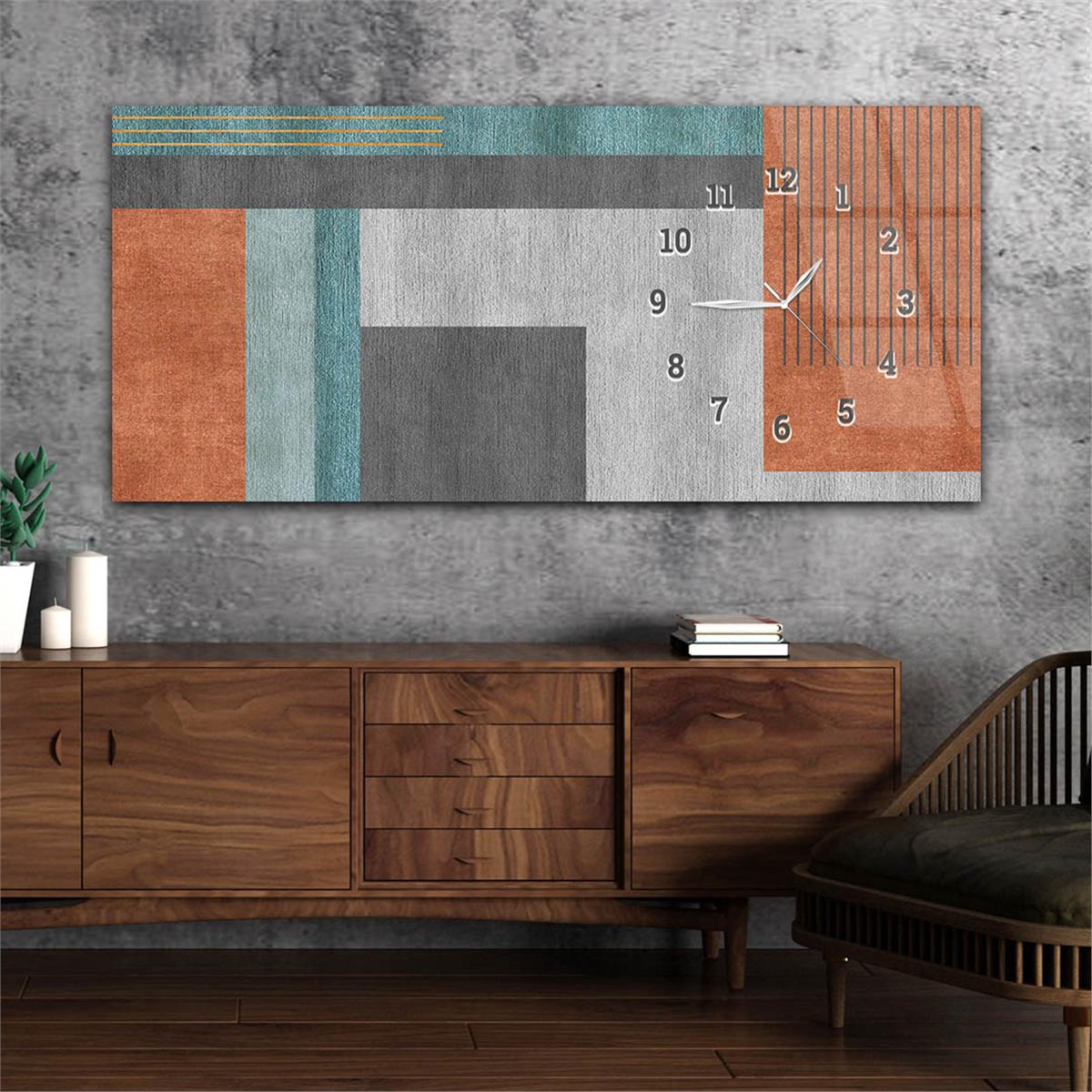 Yatay Saatli Yandan Sanat ve Doğa Temalı Cam Tablo 116