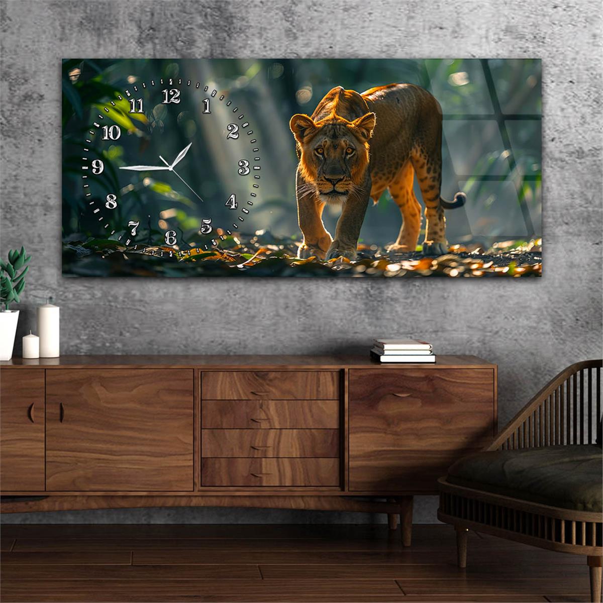 Yatay Saatli Yandan Sanat Temalı Cam Tablo 360